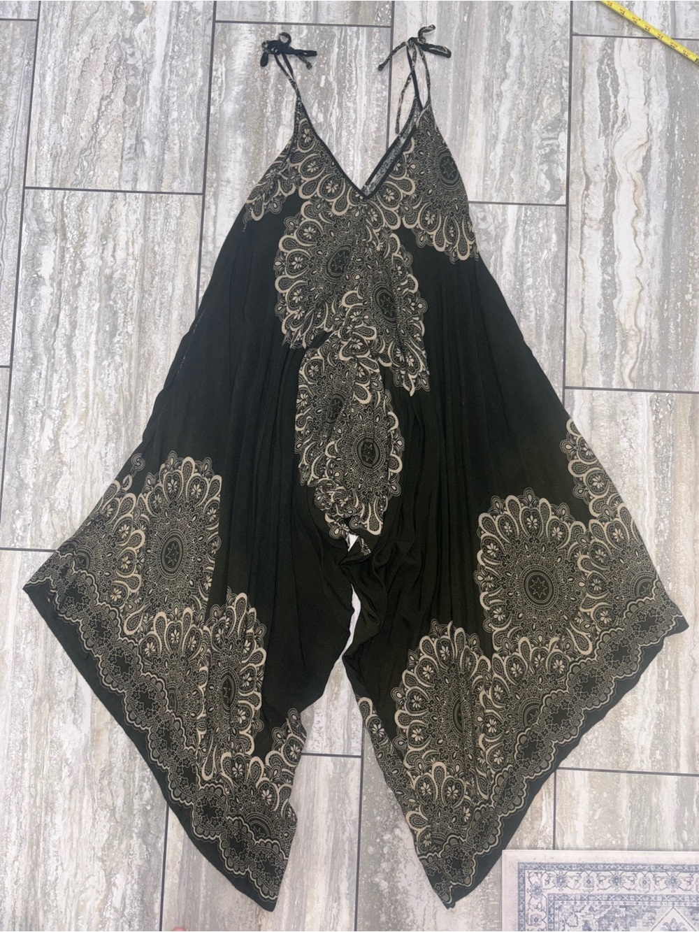 Kathmandu Imports boho OS Dark Green Harem Jumper Jumpsuit Mandala Print EUC